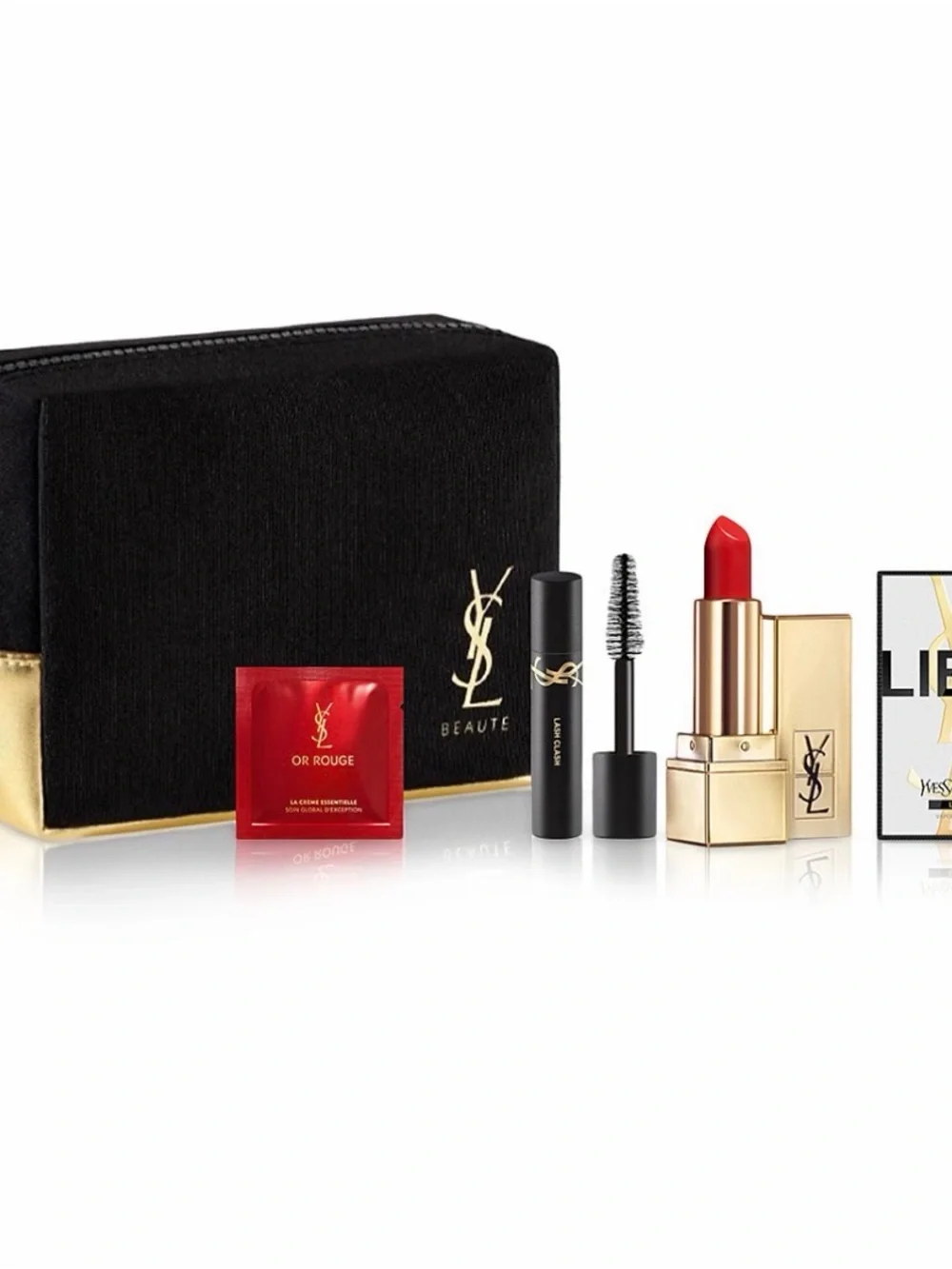 Yves Saint Laurent Red Lipstick & Black Mascara Set with Gold Accents